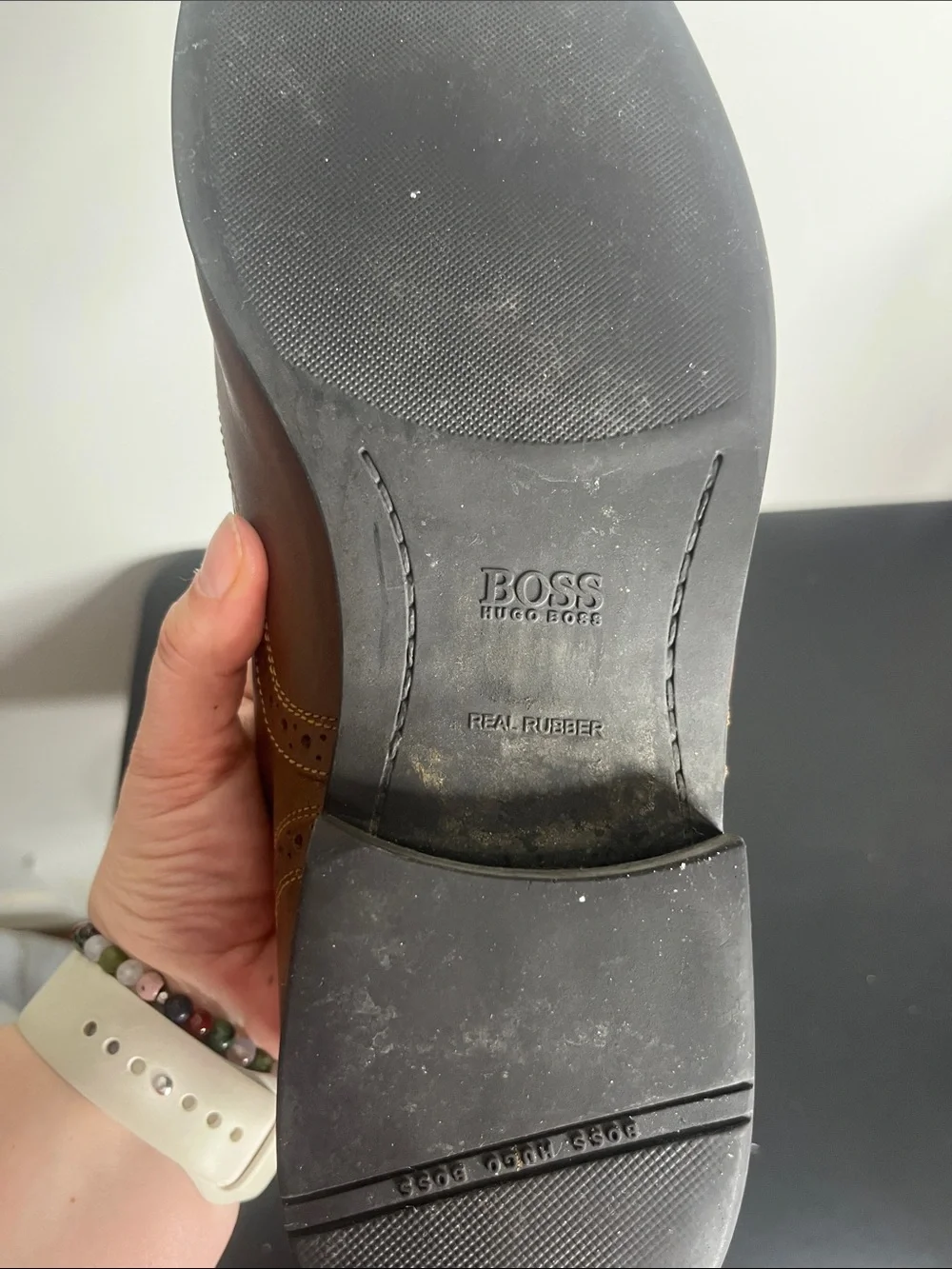 Hugo Boss Tan Leather Wingtip Lace-Up Dress Shoes